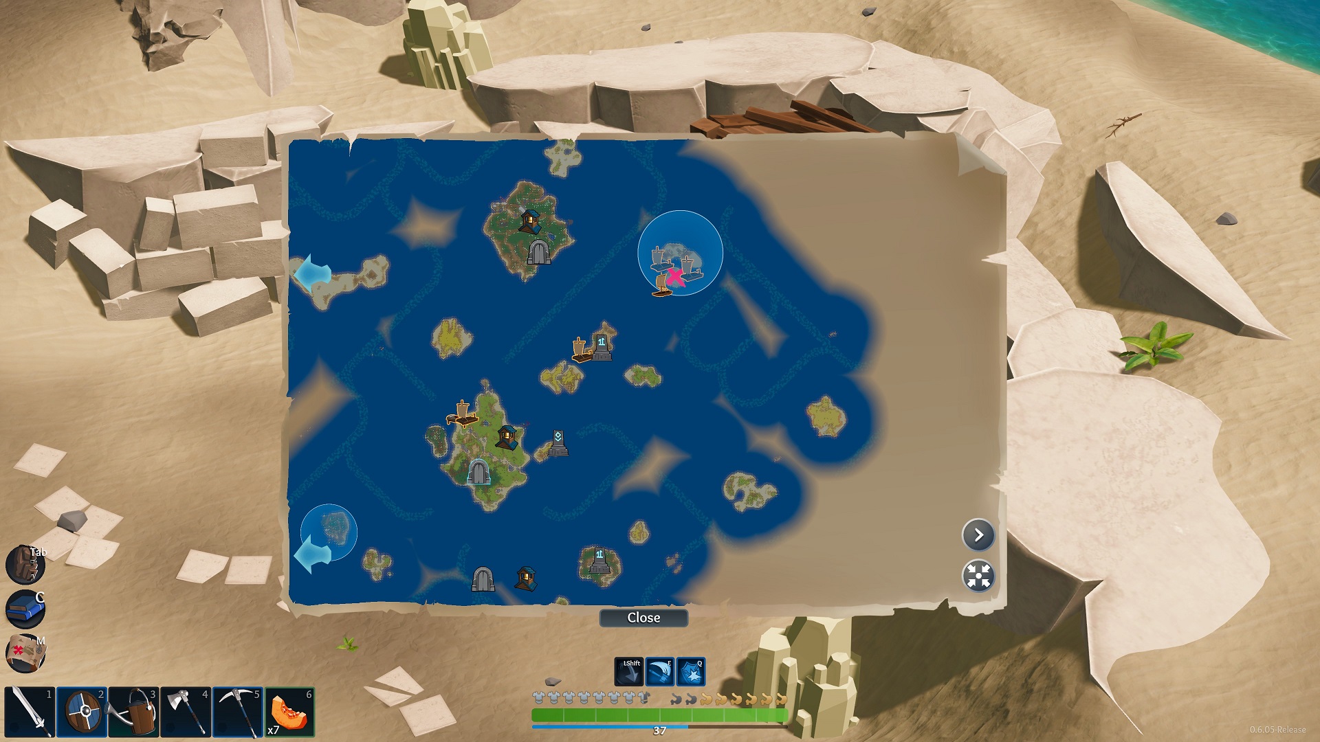 Hier seht ihr die glorreiche Insel auf der Übersichtskarte. Das rote X markiert die Stelle - Len's Island.