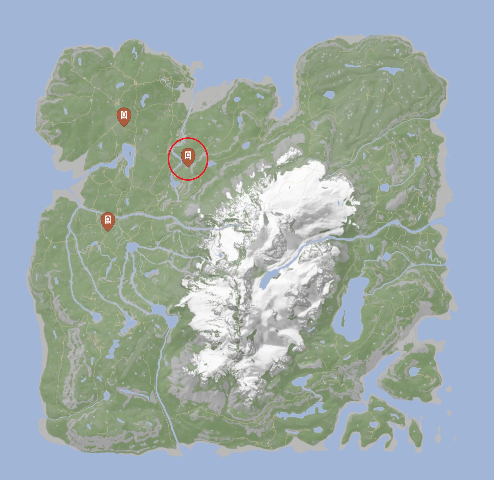 Die Karte stammt von Mapgenie und kann dort interaktiv genutzt werden - Sons of the Forest.