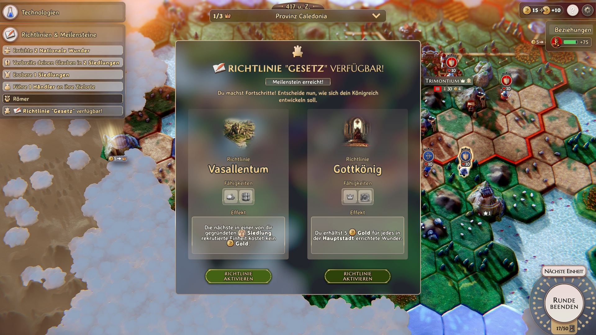 Hier haben wir die Möglichkeit aus zwei Gesetzesvorschlägen zu wählen - Yield! Fall of Rome.