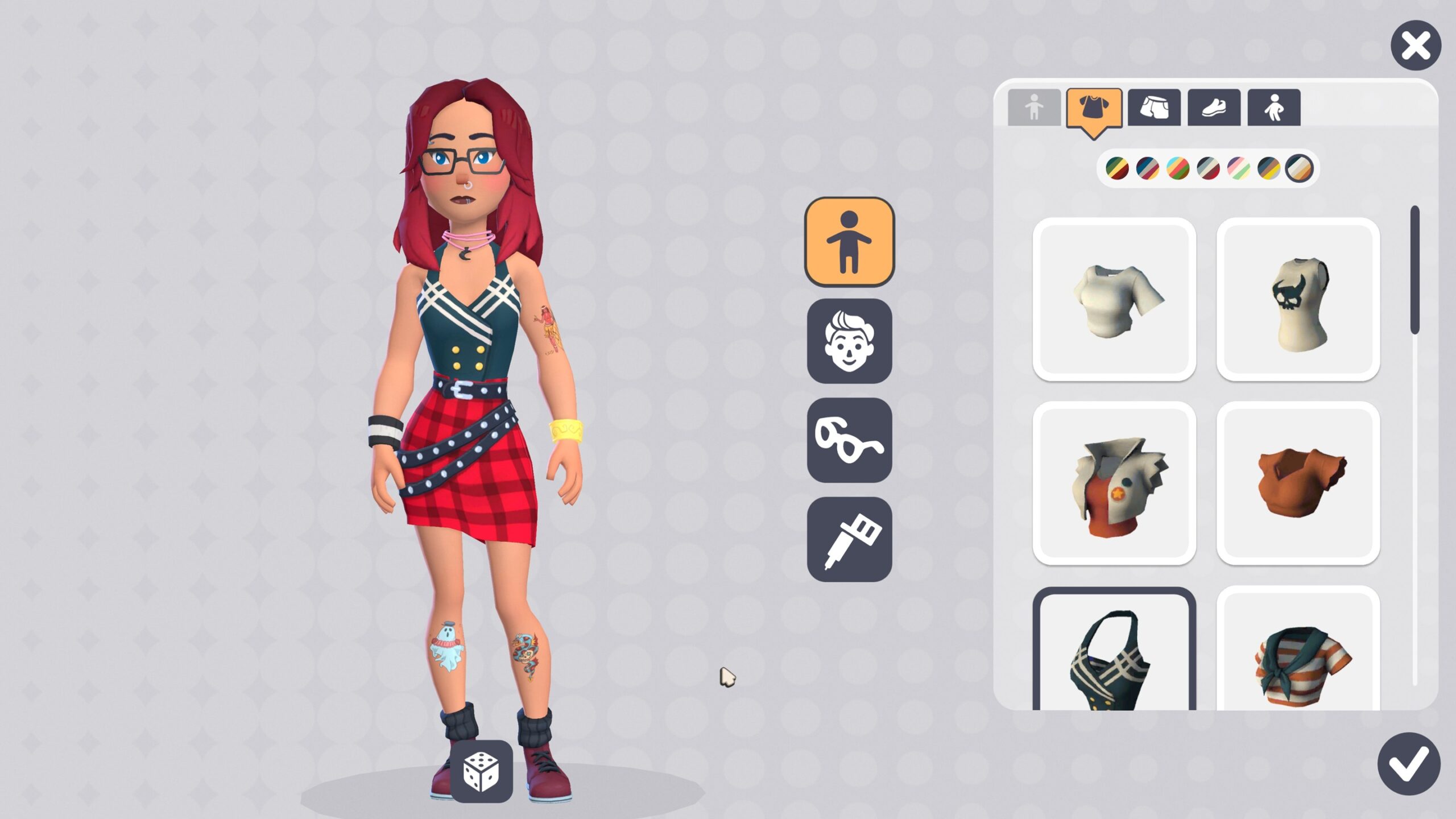 Hier seht ihr unsere punkig gestaltete Miss Eve im Tattoo Tycoon.