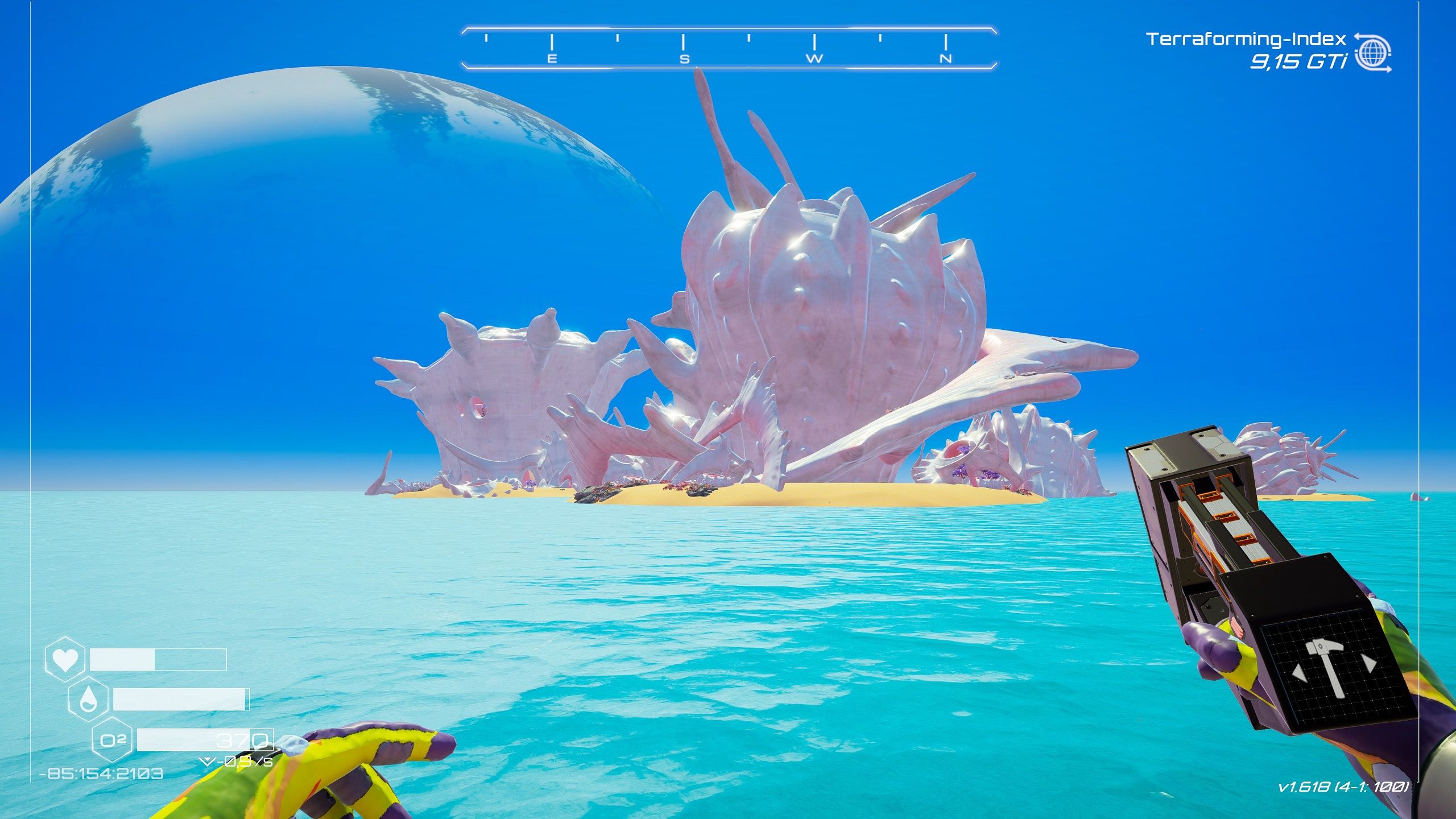 Diese imposante Muschelinsel taucht ab einer bestimmten GTI-Stufe aus dem Meer auf - The Planet Crafter.